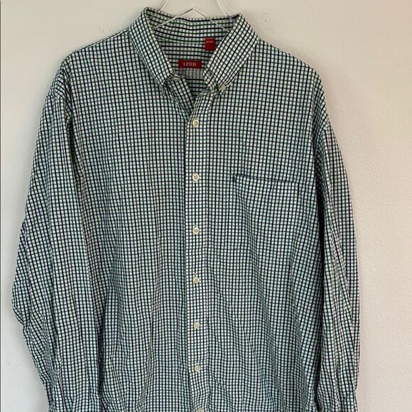 IZOD Green Checkered Button Down Shirt Long Sleeve Size XL - Picture 1 of 8